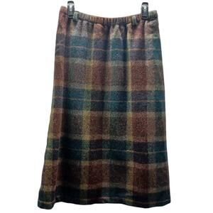 Vintage F. Shay Plaid Wool Skirt Women's Size Small Teal Burgundy Color Academia